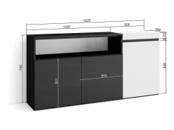 Aparadores para salón, 150x35x75cm, 3 Puertas, Armario, zapatero, Blanco y negro