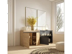 Aparadores para salón, 208x35x75cm, 4 Puertas, Chimenea eléctrica XXL, Roble y negro