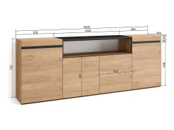 Aparadores para salón, 200x35x75cm, 4 Puertas, Armario, zapatero, Roble y negro
