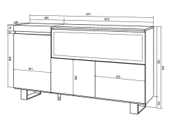 Aparadores para salón, 158x35x87cm, 3 Puertas, Chimenea eléctrica XXL, Diseño industrial, Negro