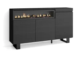Aparadores para salón, 150x35x87cm, 3 Puertas, Chimenea eléctrica, Diseño industrial, Negro