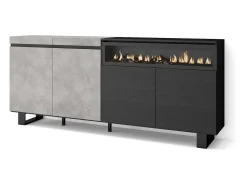 Aparadores para salón, 200x35x87cm, 4 Puertas, Chimenea eléctrica, Diseño industrial, Cemento