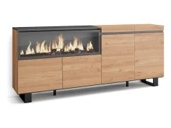 Aparadores para salón, 208x35x87cm, 4 Puertas, Chimenea eléctrica XXL, Diseño industrial, Roble