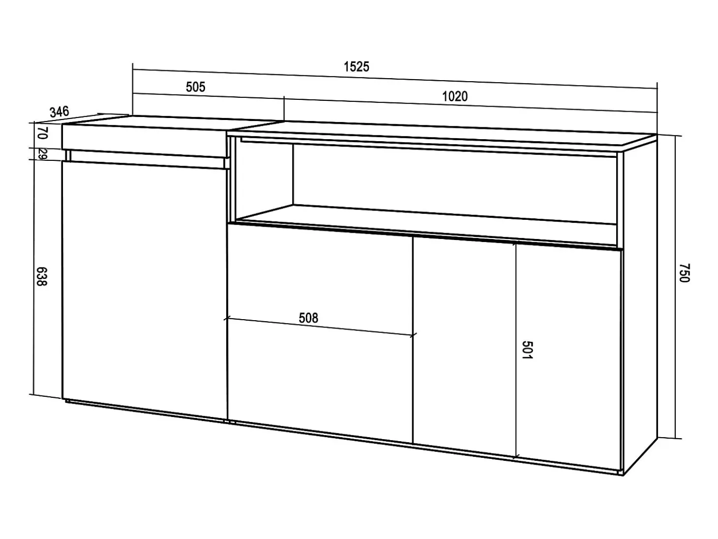 Aparadores para salón, 150x35x75cm, 3 Puertas, Armario, zapatero, Cemento