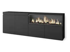 Aparadores para salón, 208x35x75cm, 4 Puertas, Chimenea eléctrica XXL, Negro