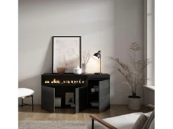 Aparadores para salón, 150x35x75cm, 3 Puertas, Chimenea eléctrica, Negro