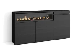 Aparadores para salón, 150x35x75cm, 3 Puertas, Chimenea eléctrica, Negro
