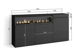 Aparadores para salón, 150x35x75cm, 3 Puertas, Chimenea eléctrica, Negro