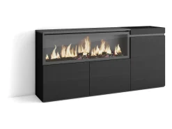 Aparadores para salón, 158x35x75cm, 3 Puertas, Chimenea eléctrica XXL, Negro