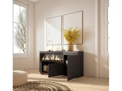 Aparadores para salón, 158x35x75cm, 3 Puertas, Chimenea eléctrica XXL, Negro