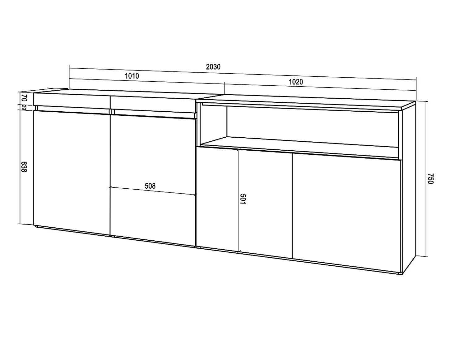 Aparadores para salón, 200x35x75cm, 4 Puertas, Armario, zapatero, Cemento
