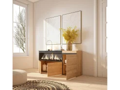 Aparadores para salón, 158x35x75cm, 3 Puertas, Chimenea eléctrica XXL, Roble