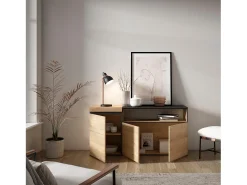 Aparadores para salón, 150x35x75cm, 3 Puertas, Armario, zapatero, Roble y negro