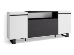 Aparadores para salón, 200x35x87cm, 4 Puertas, Diseño industrial, Blanco y negro