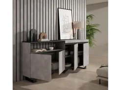 Aparadores para salón, 200x35x87cm, 4 Puertas, Diseño industrial, Cemento