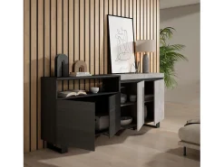 Aparadores para salón, 200x35x87cm, 4 Puertas, Diseño industrial, Cemento