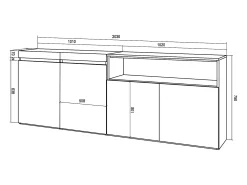 Aparadores para salón, 200x35x75cm, 4 Puertas, Armario, zapatero, Blanco y negro