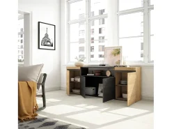 Aparadores para salón, 200x35x75cm, 4 Puertas, Armario, zapatero, Roble y negro
