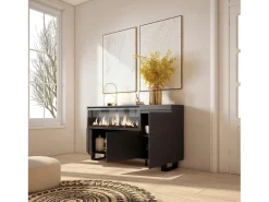Aparadores para salón, 158x35x87cm, 3 Puertas, Chimenea eléctrica XXL, Diseño industrial, Negro