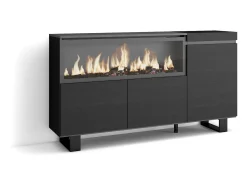 Aparadores para salón, 158x35x87cm, 3 Puertas, Chimenea eléctrica XXL, Diseño industrial, Negro