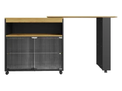 Aparador、Mueble bar giratorio y retráctil con LED - compartimentos y especiero - Negro