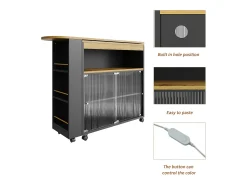 Aparador、Mueble bar giratorio y retráctil con LED - compartimentos y especiero - Negro