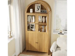 Aparador/mueble de almacenaje para salón - 78 x 40 x 176 cm - con puertas de cristal - cerrado con patrón ondulado - aglomerado - natural