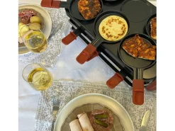 Aparato Multifuncional para Raclette Little Balance 8 Personas con 6 Zonas para Pizzas y Crepes, 1600W, Recubrimiento Antiadherente Sin PFAS