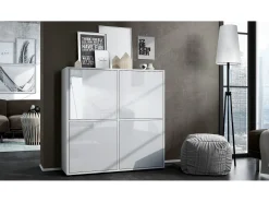 Aramario - Alacena Cuba V2 armario 104 x 105.5 x 35.5 cm armario - alacena con 8 compartimentos, cuerpo en blanco mate frentes en Blanco de alto brillo