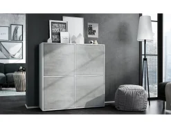 Aramario - Alacena Cuba V2 armario 104 x 105.5 x 35.5 cm armario - alacena con 8 compartimentos, cuerpo en blanco mate frentes en Hormigón oxidado