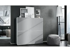 Aramario - Alacena Cuba V2 armario 104 x 105.5 x 35.5 cm armario - alacena con 8 compartimentos, cuerpo en blanco mate frentes en Gris claro satinado