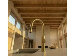 Architek mezclador de fregadero con rociador extraíble oro cepillado Essebagno