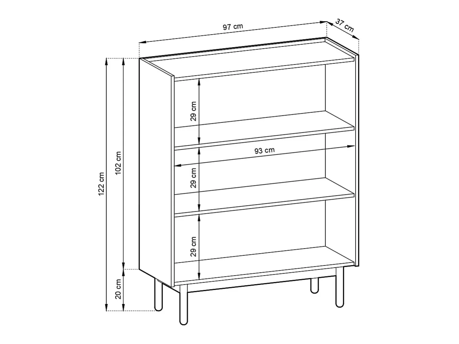 Armario: 2 puertas, 3 estantes, Roble Riviera, 97 x 122 x 37 cm