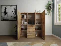 Armario alto 5 puertas/3 cajones 150x35x165 cm Elios roble natural
