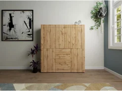Armario alto 5 puertas/3 cajones 150x35x165 cm Elios roble natural