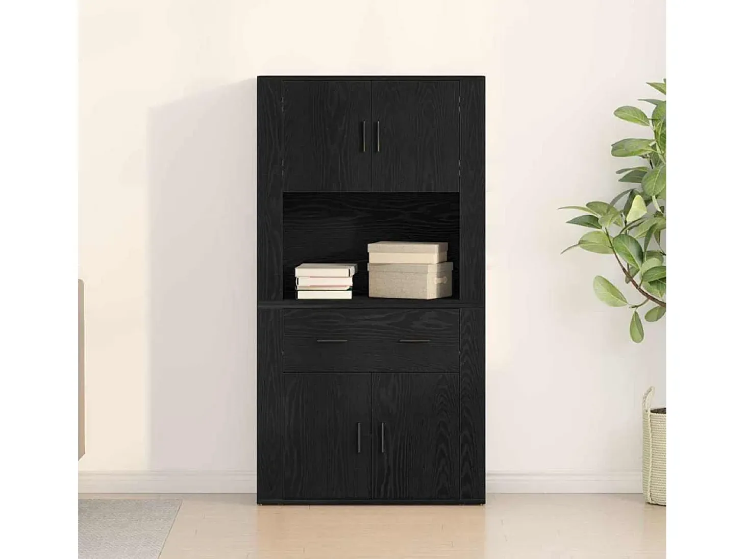 Armario alto de roble negro 80x33x150 cm Madera de ingeniería