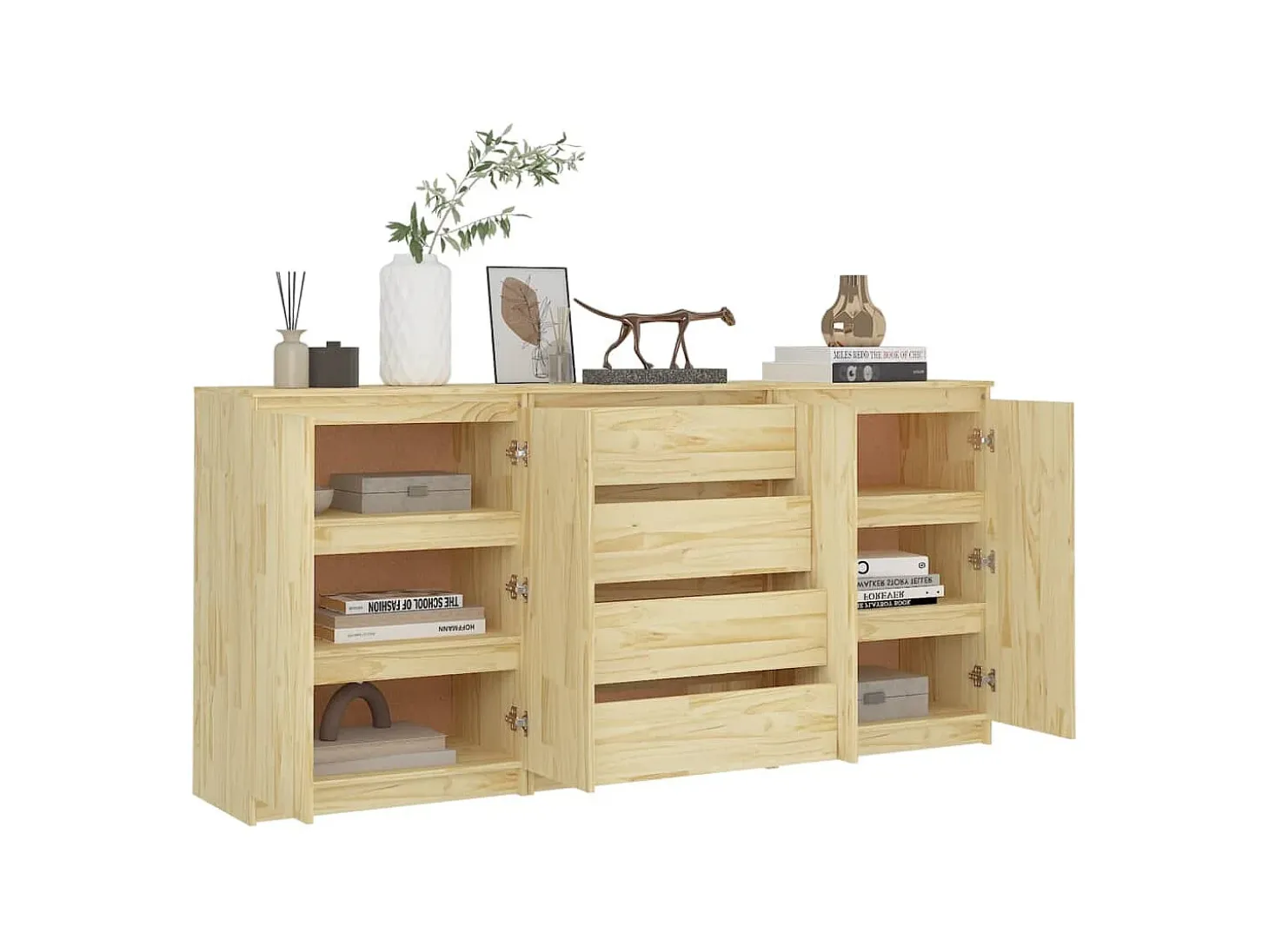 Armario auxiliar 3 unidades madera maciza de pino