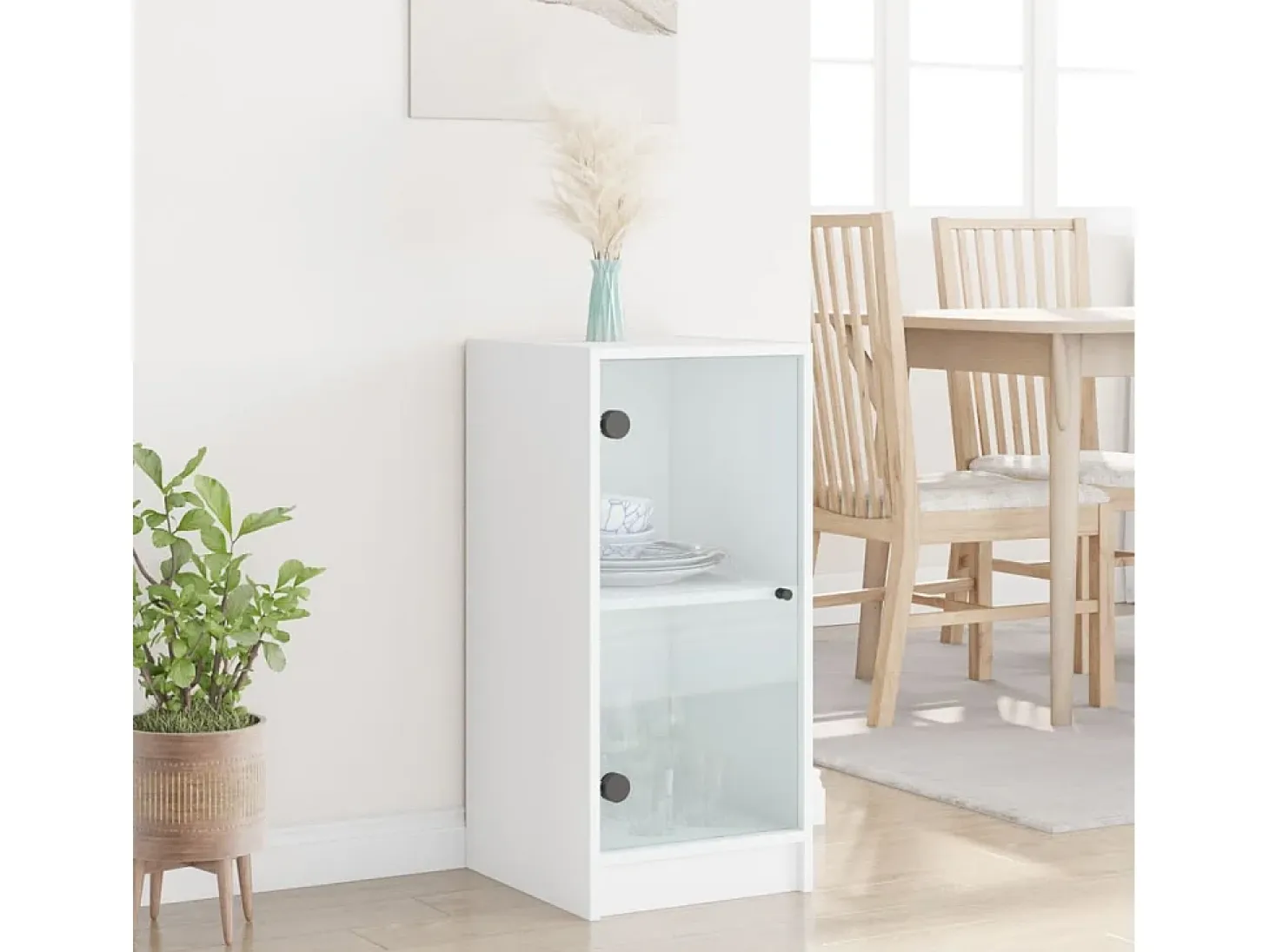 Armario auxiliar con puertas de vidrio blanco 35x37x75,5 cm