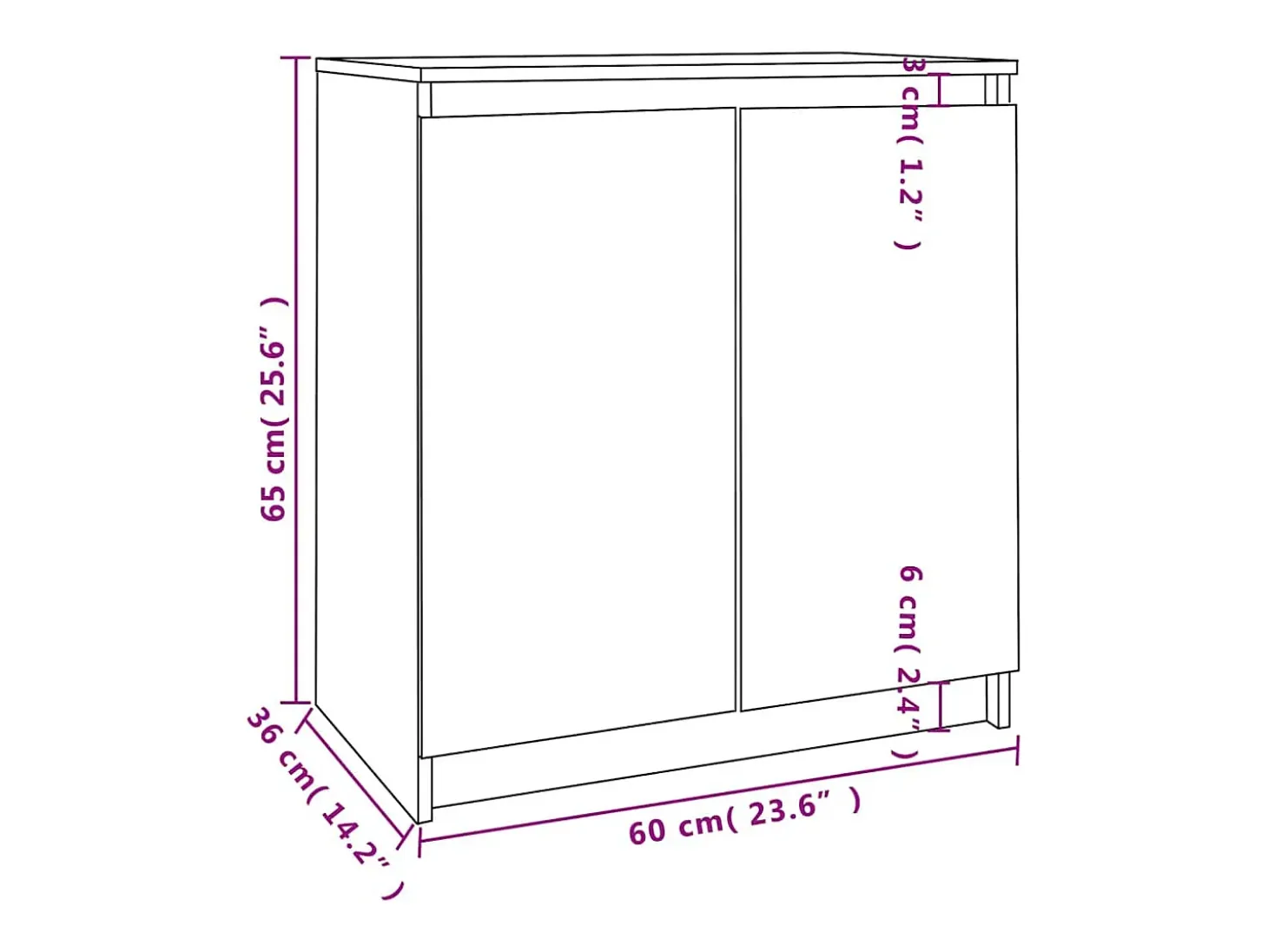 Armario auxiliar de madera maciza de pino 60x36x65 cm