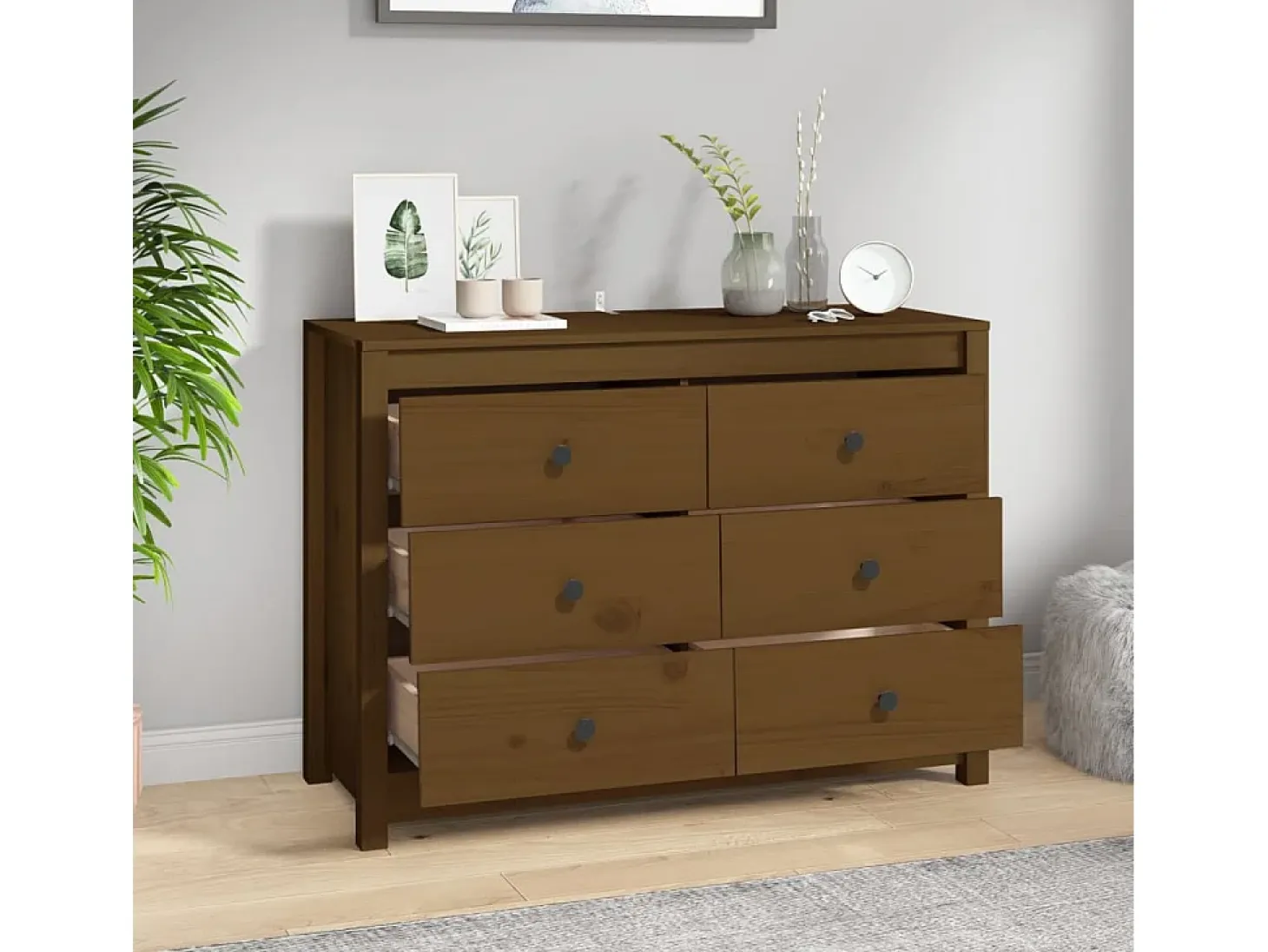 Armario auxiliar madera maciza de pino marrón miel 100x40x72 cm