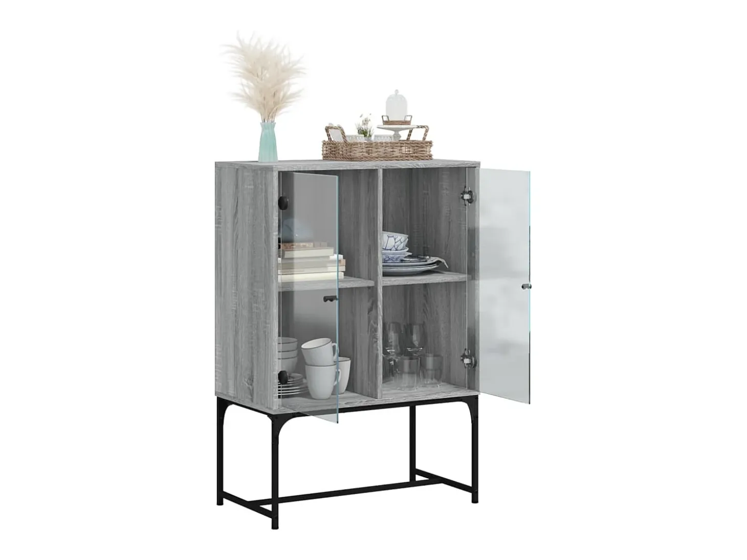 Armario auxiliar puertas de vidrio gris Sonoma 69x37x100 cm