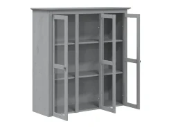 Armario BODO de madera maciza de pino gris con puertas de cristal