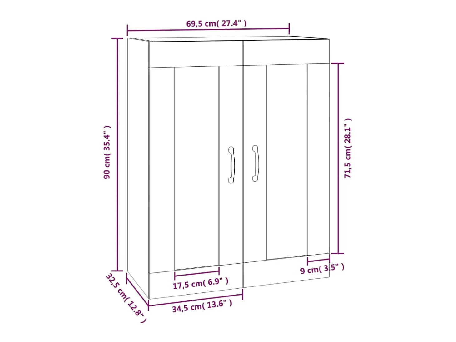 Armario colgante de pared gris Sonoma 69,5x32,5x90 cm