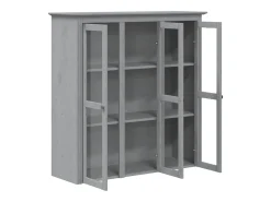 Armario con puertas de vidrio BODO madera maciza pino gris