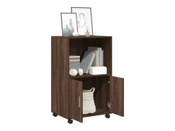 Armario con ruedas de roble marrón 55x40x91 cm madera de ingeniería