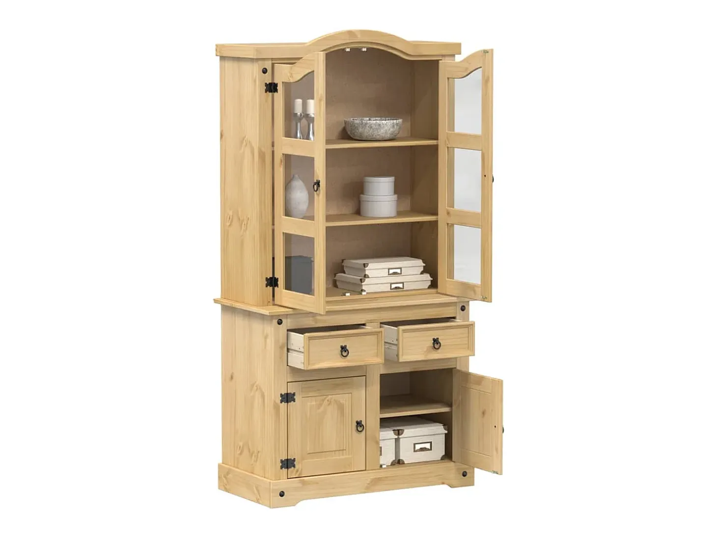 Armario con vitrina Corona madera maciza pino 100x48,5x179 cm