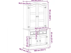 Armario con vitrina Corona madera maciza pino 100x48,5x179 cm