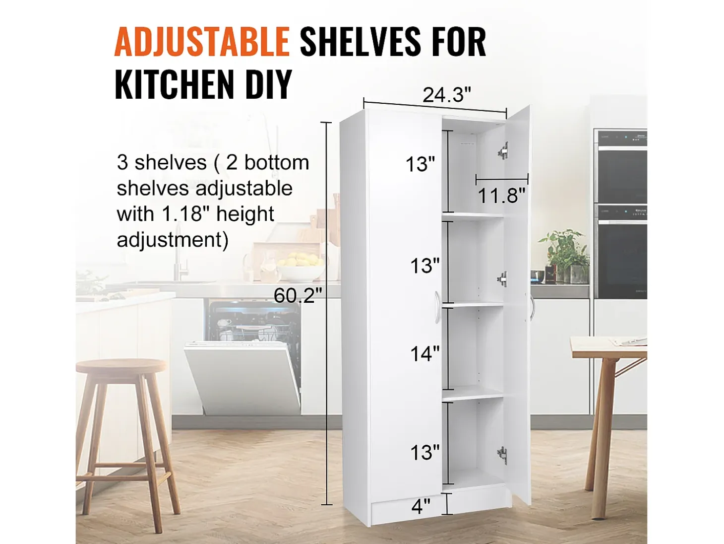 Armario de Alacena de Cocina SucceBuy, Almacenamiento para Alimentos, Altura 152,4 cm, Carga 50 kg