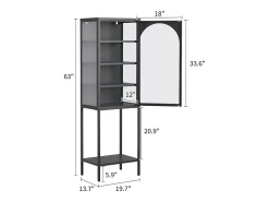 Armario de almacenaje metálico con puertas de cristal, 5 estantes, balda regulable, metal y cristal, negro (50x35x160 cm)