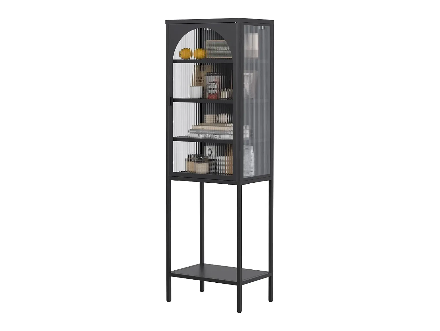 Armario de almacenaje metálico con puertas de cristal, 5 estantes, balda regulable, metal y cristal, negro (50x35x160 cm)